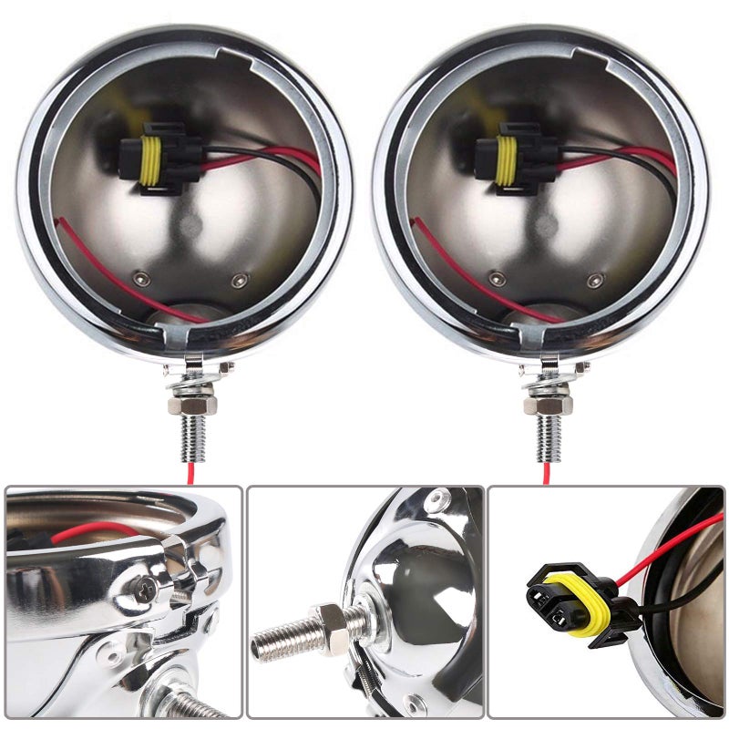 ZZJAUBI Chrome 45 Inch Fog Passing Light Housing for Motorcycle LED Fog Light Lamp compatible with Electra Glide Road King Heritage Softail Indian