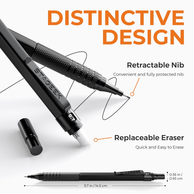 STAGEEK 21PCS Metal Mechanical Pencil Set, Art Lead Pencil 0.3, 0.5, 0.7, 0.9, 2mm Holder(HB 2H 2B 4B Color) with 10 Tubes Graphite Lead Refills Eraser with Case for Drafting Drawing Sketching - Image 2