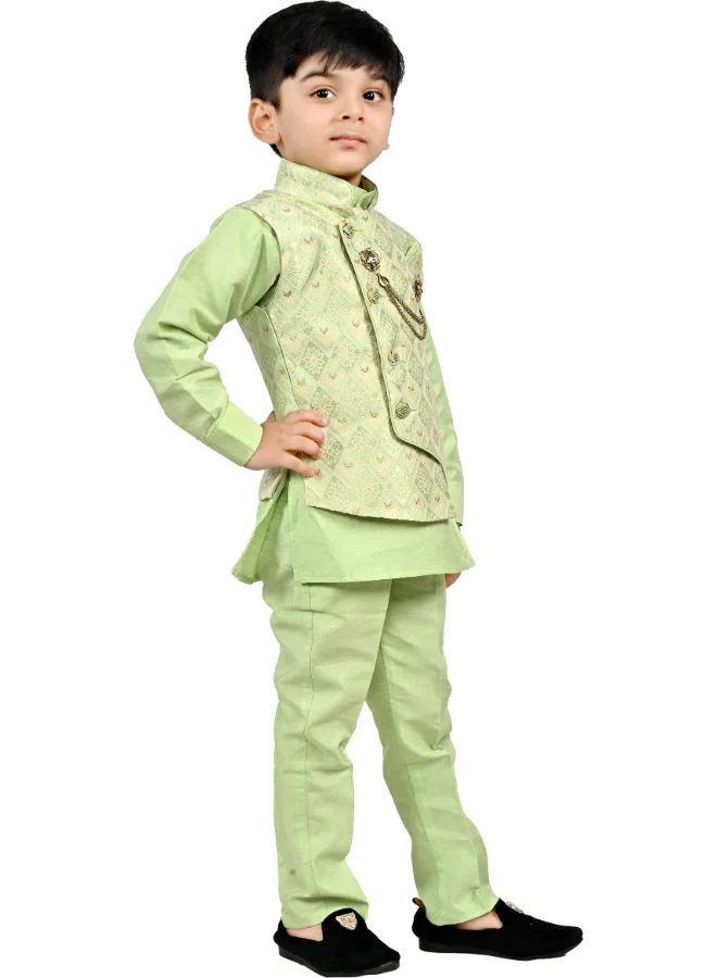 BT DEZINES Boys Light Green Kurta Pyjama Set with Waistcoat