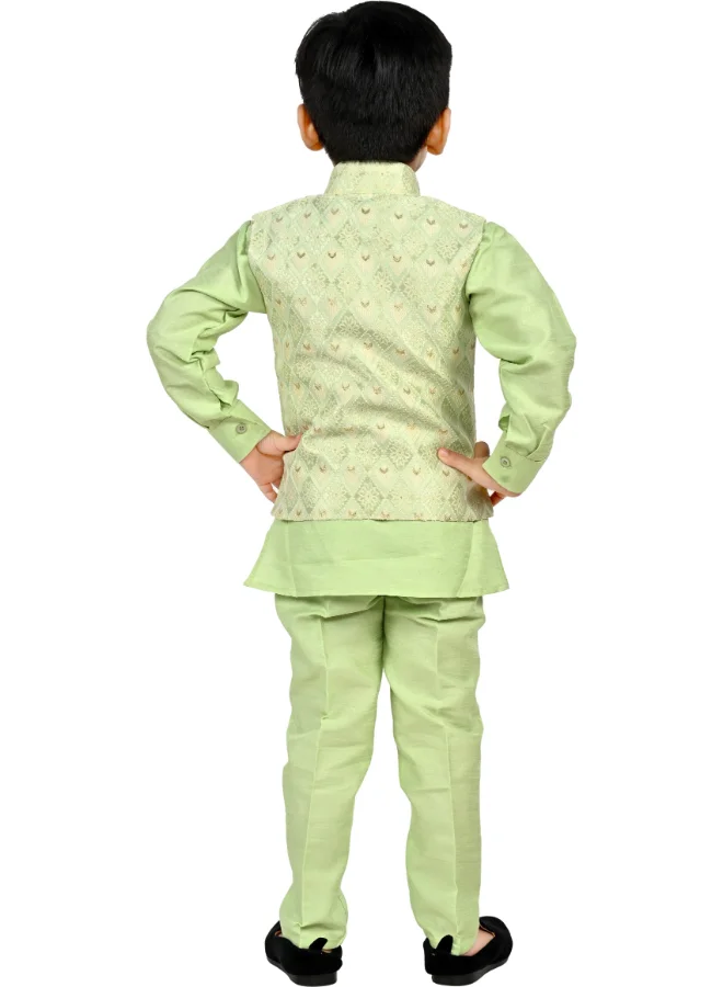 BT DEZINES Boys Light Green Kurta Pyjama Set with Waistcoat