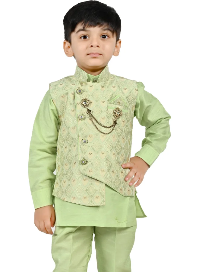 BT DEZINES Boys Light Green Kurta Pyjama Set with Waistcoat