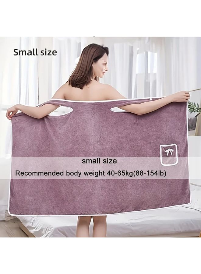Purple Womens Quick Dry Bath Towel Robe Wrap With Pocket And Bow Size L - Image 3