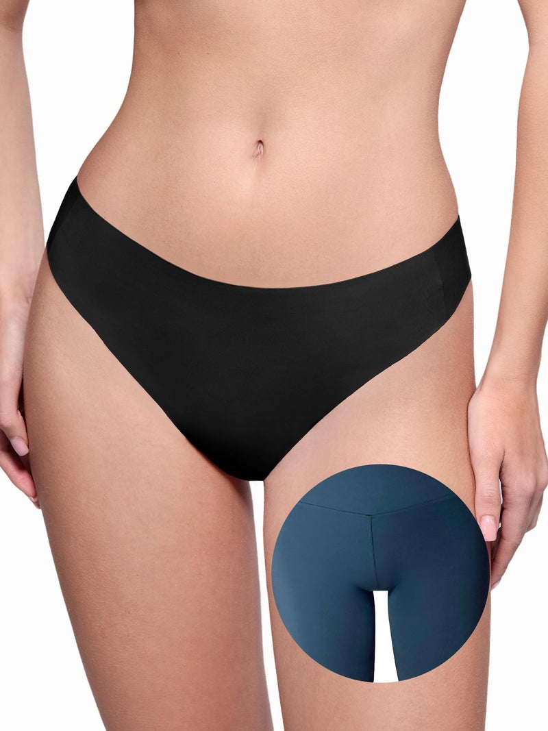 LUCKMEEY Cotton Thongs for Women Seamless Thongs for Women No Show Thong Panty Liners Workout G-String Thongs Underwear All Black Small - Image 1