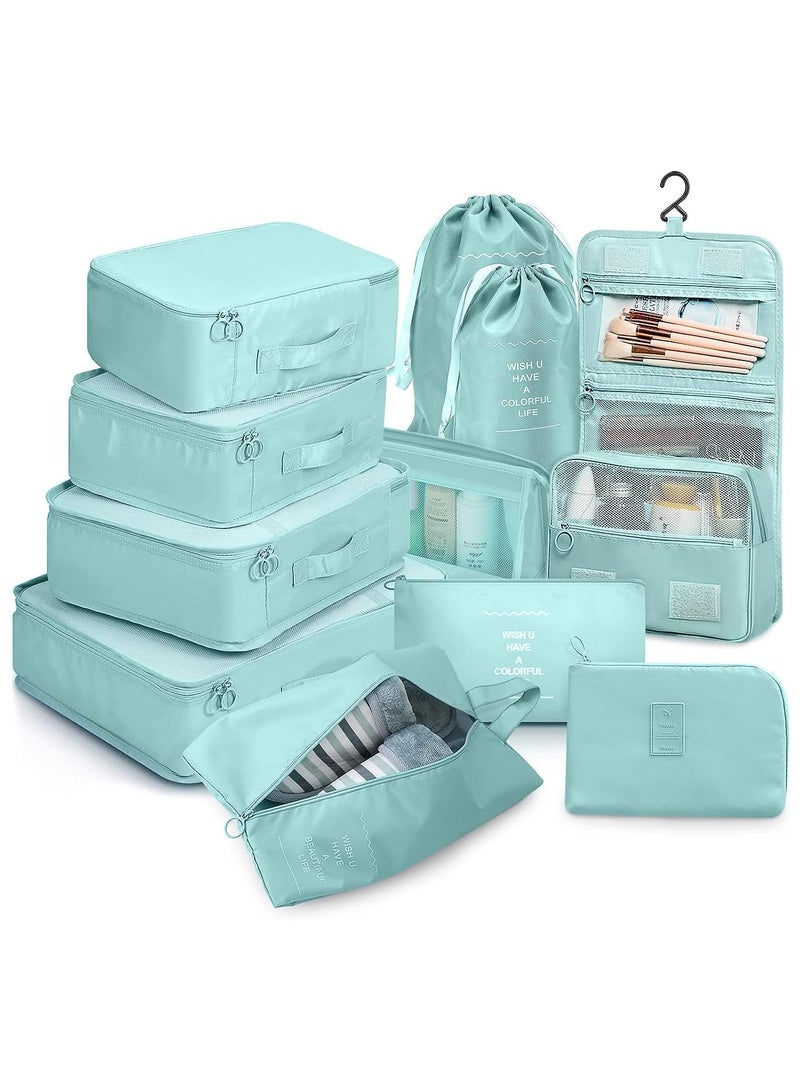 11Pcs Packing Cube set Packing Luggage Organizers for Travel Packing Organizers with Laundry Bag Compression Storage Shoe Bag Makeup Bag Clothing Underwear Bag for Man & Woman (Blue) - Image 1