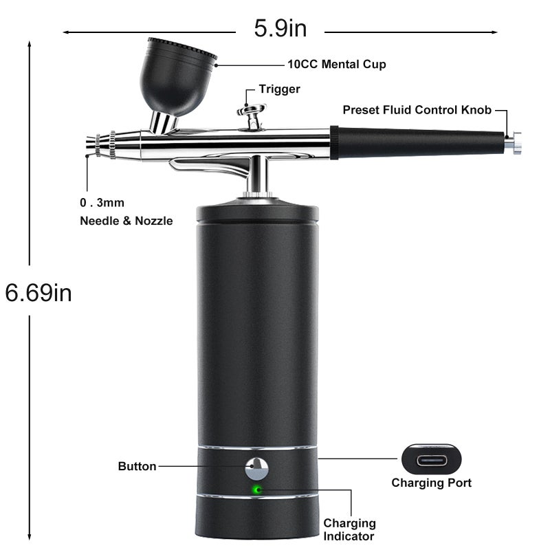 rhinowisdom Airbrush Kit Rechargeable Cordless Airbrush Compressor - Airbrush Gun, Airbrush Set Portable Wireless Air Brush for Nail Art, Barber, Cake Decor, Makeup, Model Painting - Image 3