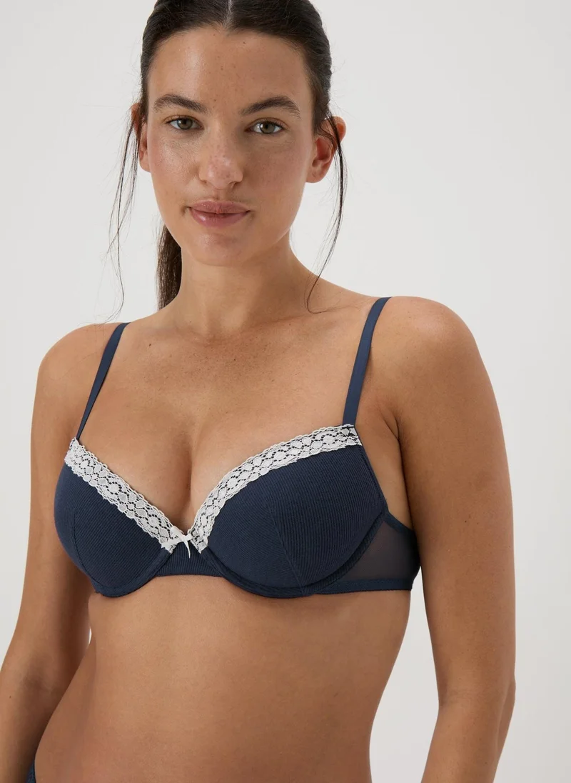 Matalan 2 Pack Navy & Pink Lace Trim T-Shirt Bras