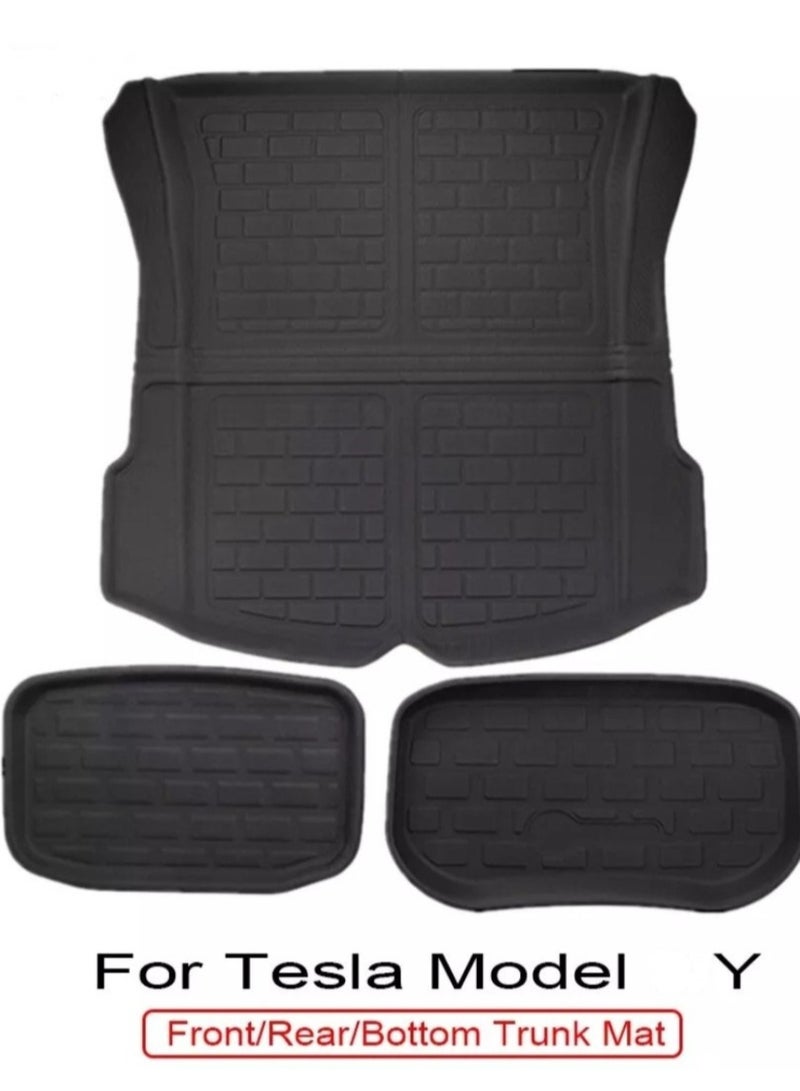Generic Tesla 3Pcs Mat Set Model Y 2021 2022 2023 TPE Car Frunk And Rear Trunk Storage Box Mat Pad With Rear Full Mat cover Waterproof - Image 1