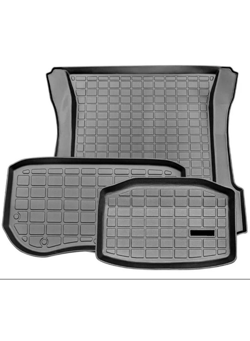 Generic Tesla 3Pcs Mat Set Model Y 2021 2022 2023 TPE Car Frunk And Rear Trunk Storage Box Mat Pad With Rear Full Mat cover Waterproof - Image 2