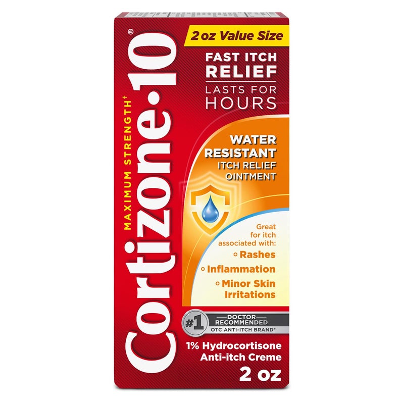 Cortizone 10 Cortizone-10 Maximum Strength Water Resistant Itch Relief Ointment, 1% Hydrocortisone, Fast-Acting, Anti-Itch Cream for Bug Bites, Rash, Eczema, Psoriasis, Poison Ivy, Oak, Sumac & More, 2 oz - Image 1