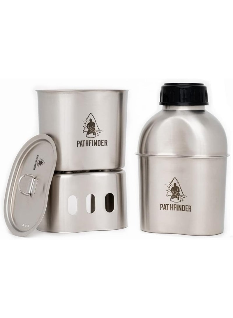 The Pathfinder School Metal Canteen Cooking Set - Survival Gear - Camping Essentials Mess Kit - Military Grade Outdoor Eating Kit - Hiking and Trail Cook Set - Image 3