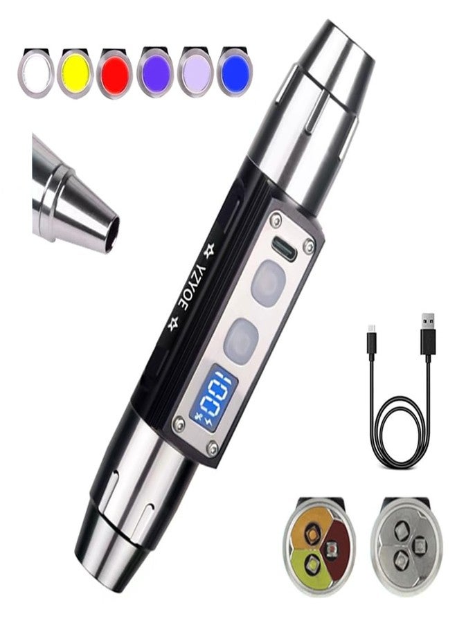 YZYOE 6LED Jade Recognition Flashlight, Outdoor Gemstone Mineral Detection Light with Charged Quantity Display, White Light, Yellow Light, Red Light, Blue Light, 395UV and 365UV UV Pens. - Image 1