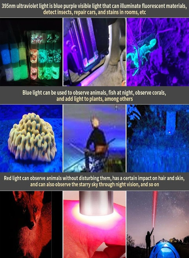 YZYOE 6LED Jade Recognition Flashlight, Outdoor Gemstone Mineral Detection Light with Charged Quantity Display, White Light, Yellow Light, Red Light, Blue Light, 395UV and 365UV UV Pens. - Image 3