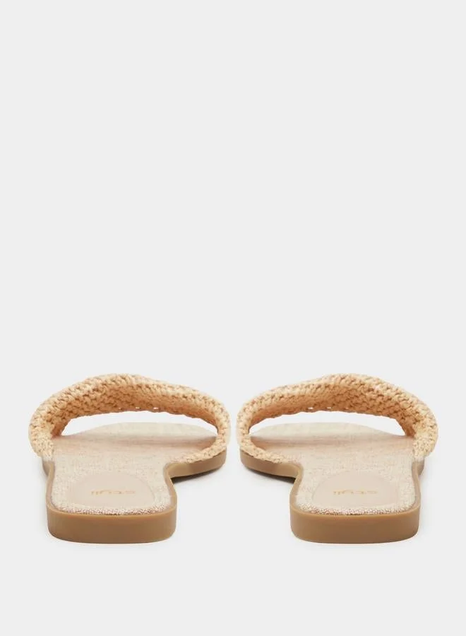 Styli  Beige Weave Pattern Open Toe Flat Sandals for Women | Best Price UAE