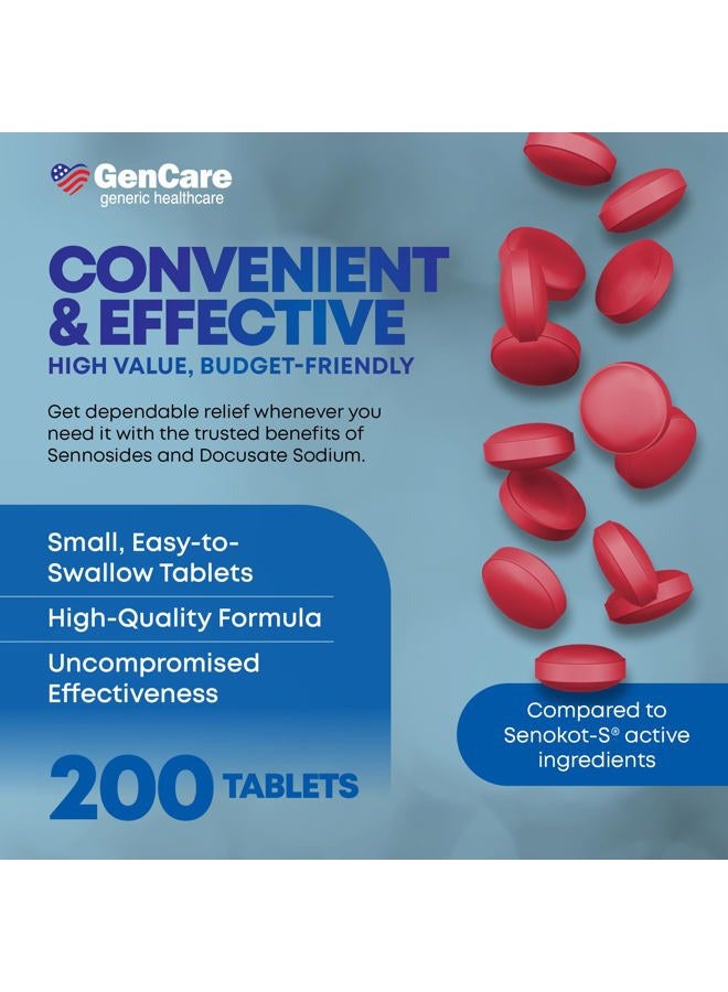 GenCare Senna-S Natural Vegetable Laxative Plus Stool Softener Dual Action (200 Tablets) Value Pack | Gentle Dependable Overnight Relief of Occasional Constipation Generic for Senokot-S - Image 4
