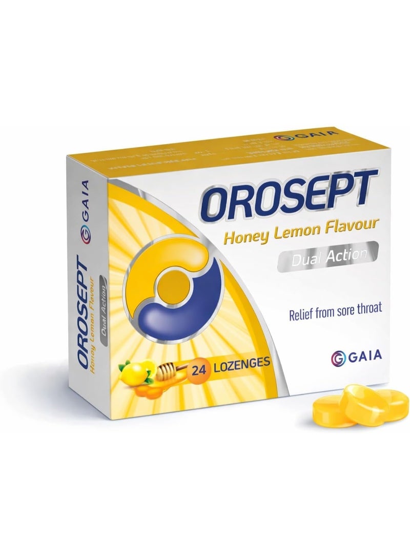 GAIA OROSEPT Medicated Throat Lozenges Honey Lemon 24 Lozenges | Dual Action Formula for Sore Throat Relief & Throat Comfort | Soothing Honey Lemon Flavour | Suitable for Adults & Children - Image 1