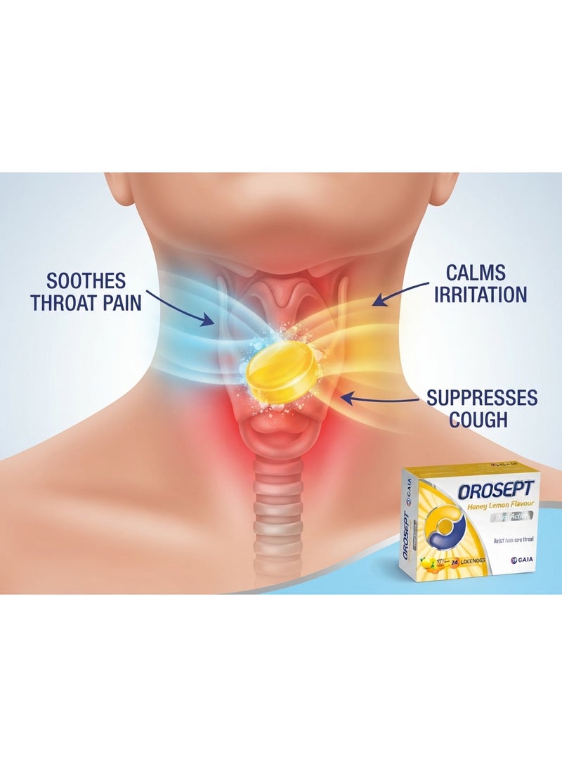 GAIA OROSEPT Medicated Throat Lozenges Honey Lemon 24 Lozenges | Dual Action Formula for Sore Throat Relief & Throat Comfort | Soothing Honey Lemon Flavour | Suitable for Adults & Children - Image 3
