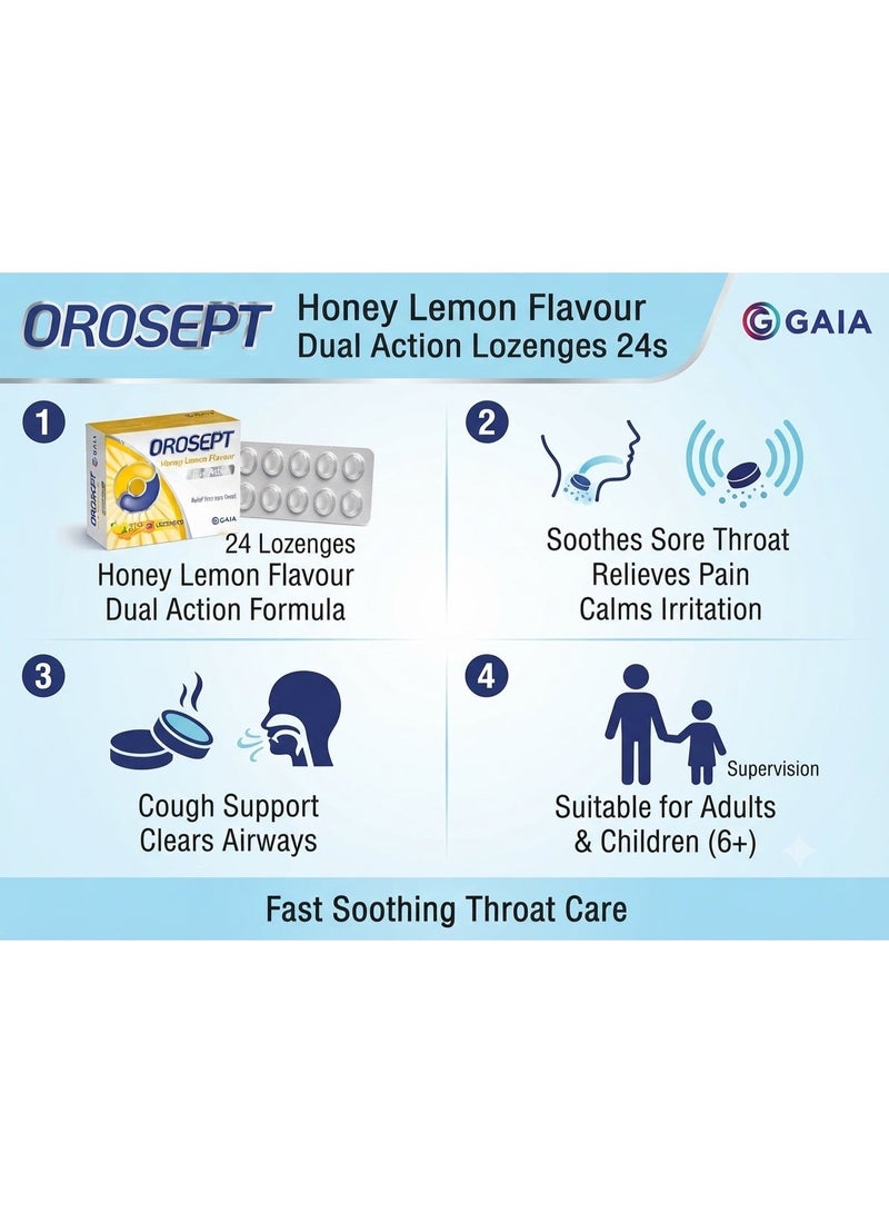 GAIA OROSEPT Medicated Throat Lozenges Honey Lemon 24 Lozenges | Dual Action Formula for Sore Throat Relief & Throat Comfort | Soothing Honey Lemon Flavour | Suitable for Adults & Children - Image 5