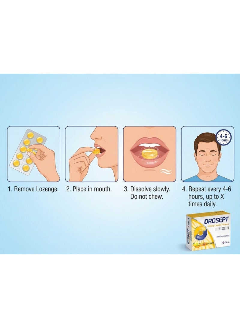 GAIA OROSEPT Medicated Throat Lozenges Honey Lemon 24 Lozenges | Dual Action Formula for Sore Throat Relief & Throat Comfort | Soothing Honey Lemon Flavour | Suitable for Adults & Children - Image 4