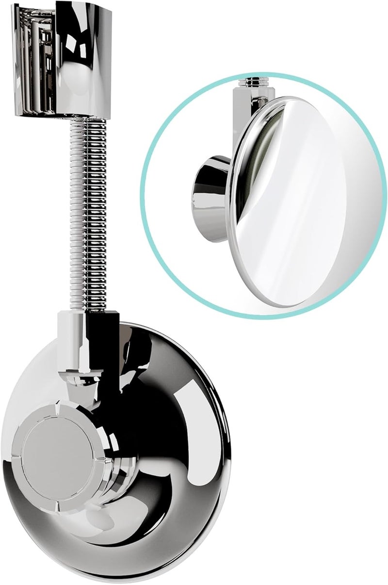 Bath Beyond Shower Head Holder - Flexible Shower Head Holder Adjustable Vacuum Suction Cup Shower Head Wall Mount Holder for Hand Held Shower Head (Adhesive Sticker Provided) (Chrome) - Image 1