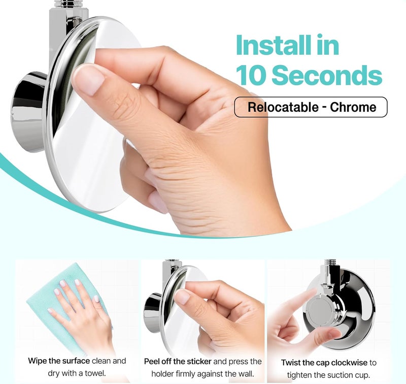 Bath Beyond Shower Head Holder - Flexible Shower Head Holder Adjustable Vacuum Suction Cup Shower Head Wall Mount Holder for Hand Held Shower Head (Adhesive Sticker Provided) (Chrome) - Image 3