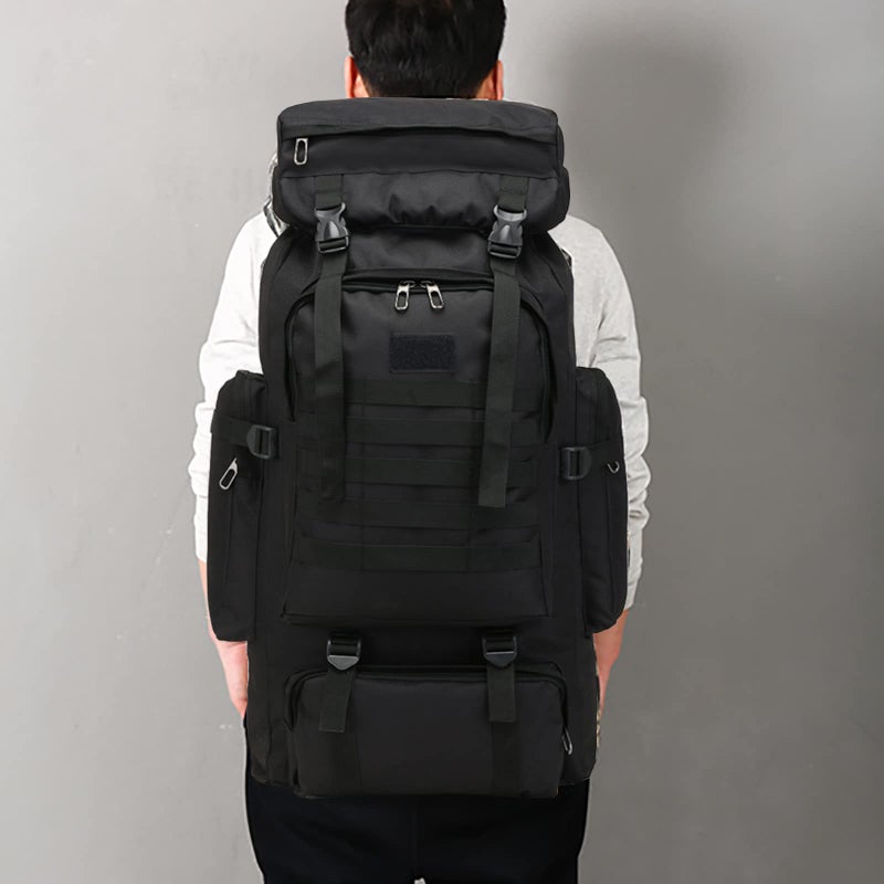 N.C Large Capacity Canvas Hiking Backpack 80L Mountain Climbing Camping Backpack Tactical Backpack for Men Color 3 - Image 5