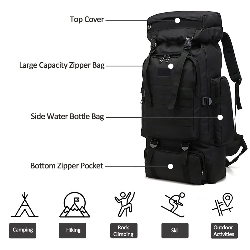 N.C Large Capacity Canvas Hiking Backpack 80L Mountain Climbing Camping Backpack Tactical Backpack for Men Color 3 - Image 2
