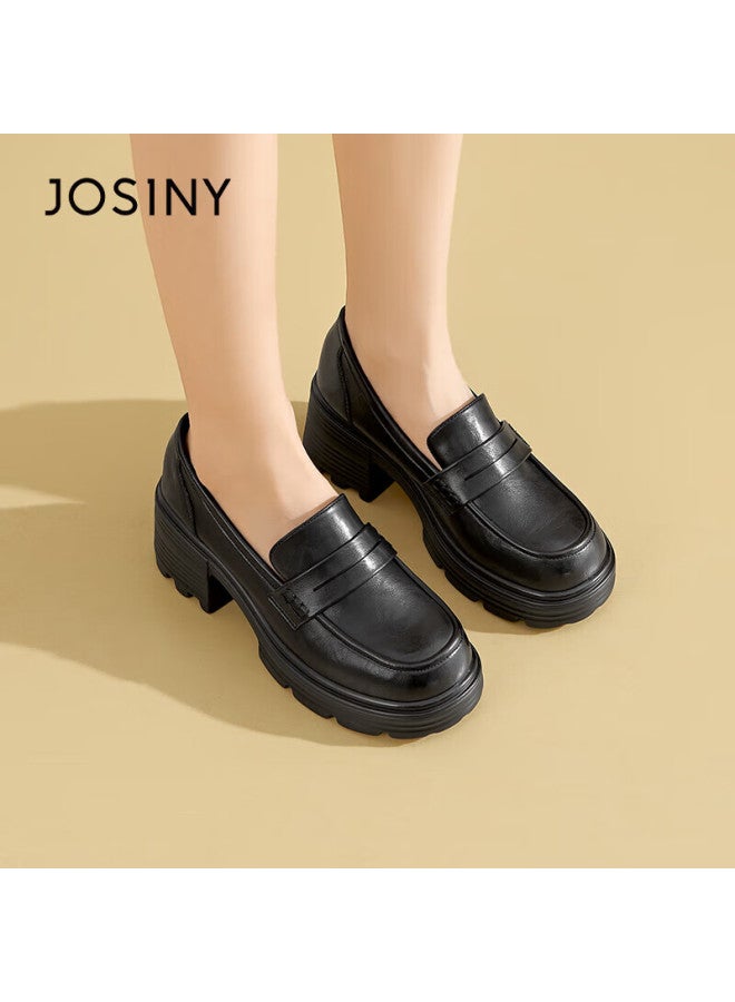 Josiny Zhuo Shi Ni Thick-soled Loafers Women's Spring British Style Soft-soled Slip-on Single Shoes Thick-heeled Small Leather Shoes Black Size 39 - Image 4