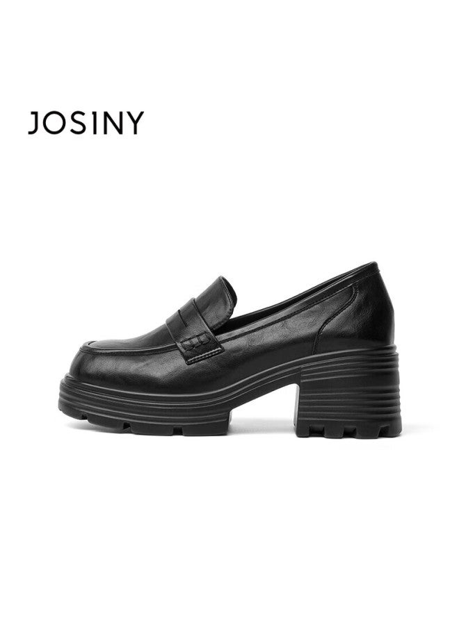 Josiny Zhuo Shi Ni Thick-soled Loafers Women's Spring British Style Soft-soled Slip-on Single Shoes Thick-heeled Small Leather Shoes Black Size 39 - Image 5