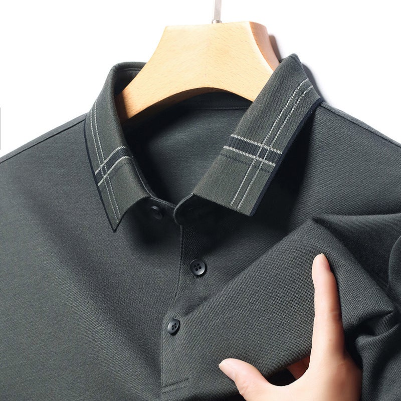 Middle-Aged High-Grade Long-Sleeved T-Shirt Men'S Brand Autumn New Lapel Solid Color Top Dad Wool Base Shirt - Image 4