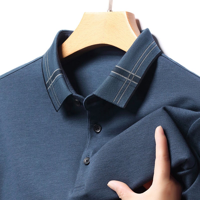 Middle-Aged High-Grade Long-Sleeved T-Shirt Men'S Brand Autumn New Lapel Solid Color Top Dad Wool Base Shirt - Image 3