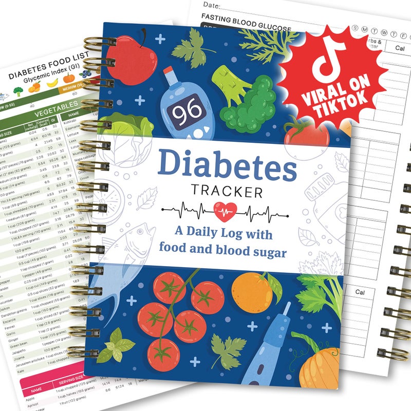HAMIEW Diabetes Daily Log Book, Diabetes Food List Meal Planner, Diabetic Record Monitor for Types 1 & 2, Food & Blood Sugar, Glycemic Index (GI), Track Glucose, Carbs Calories, Insulin | A5 Spiral Bound - Image 1
