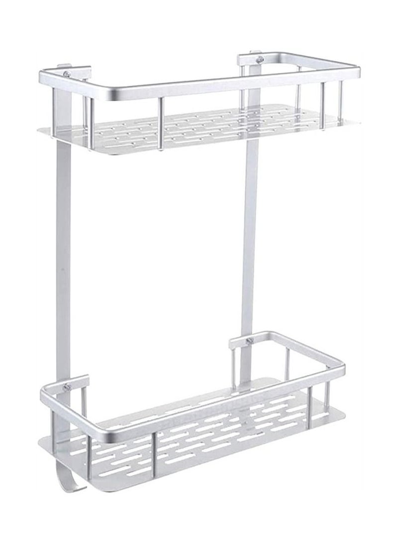 Goolsky رف حمام جولي سكاي ذو طبقتين مثبت على الحائط بدون حفر سلة تخزين للاستحمام من الألمنيوم الثقيل - Image 1