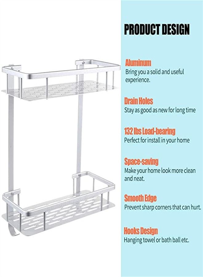 Goolsky رف حمام جولي سكاي ذو طبقتين مثبت على الحائط بدون حفر سلة تخزين للاستحمام من الألمنيوم الثقيل - Image 2