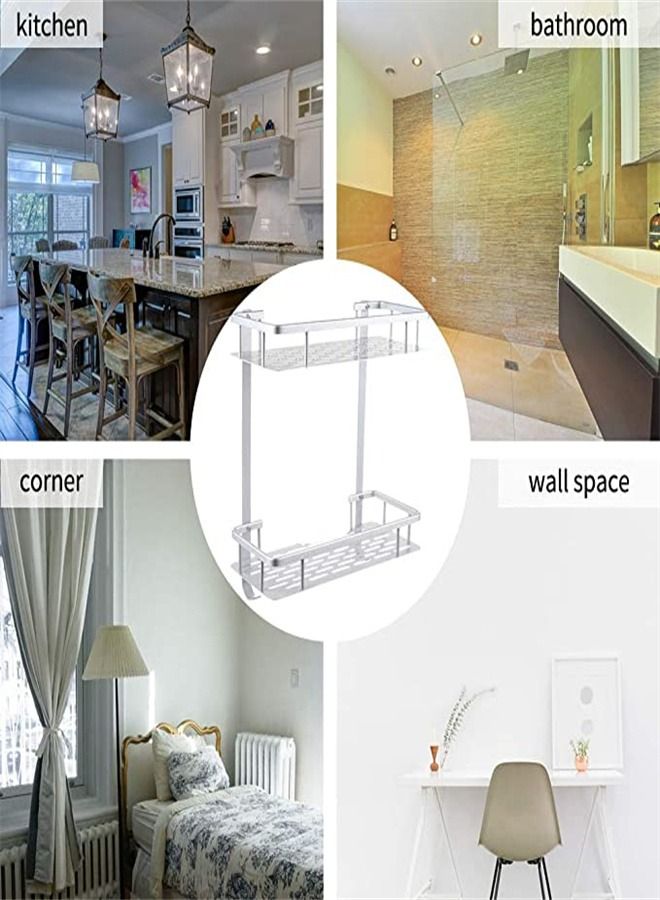 Goolsky رف حمام جولي سكاي ذو طبقتين مثبت على الحائط بدون حفر سلة تخزين للاستحمام من الألمنيوم الثقيل - Image 5