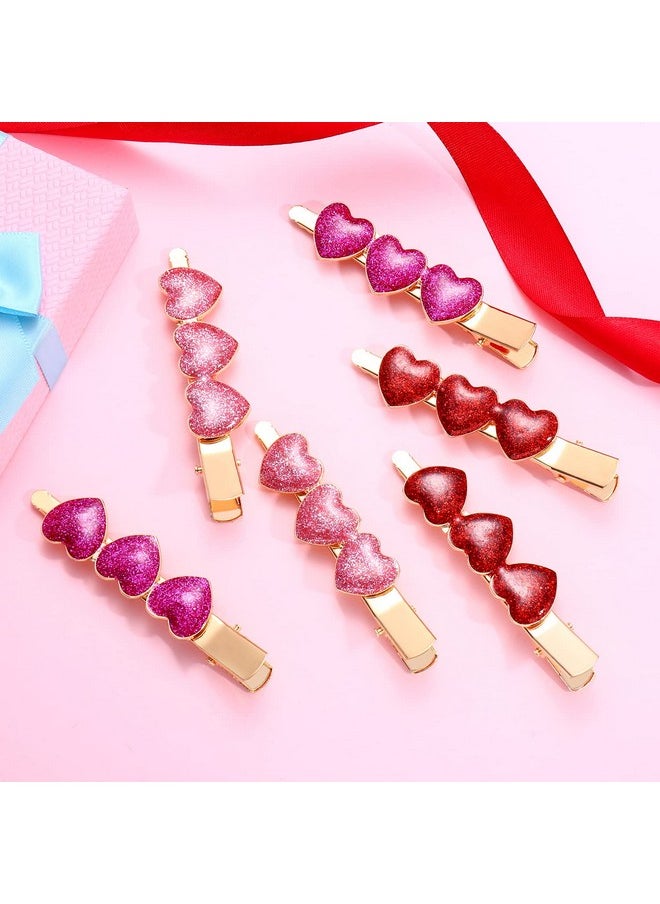 Boderier Oderier 6 Pack Valentine'S Day Heart Hair Clips For Women Red Pink Fuchsia Glitter Rhinestone Heart Clips Hair Barrette Hair Accessory For Women Glitter  - Image 4