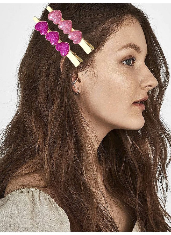 Boderier Oderier 6 Pack Valentine'S Day Heart Hair Clips For Women Red Pink Fuchsia Glitter Rhinestone Heart Clips Hair Barrette Hair Accessory For Women Glitter  - Image 5