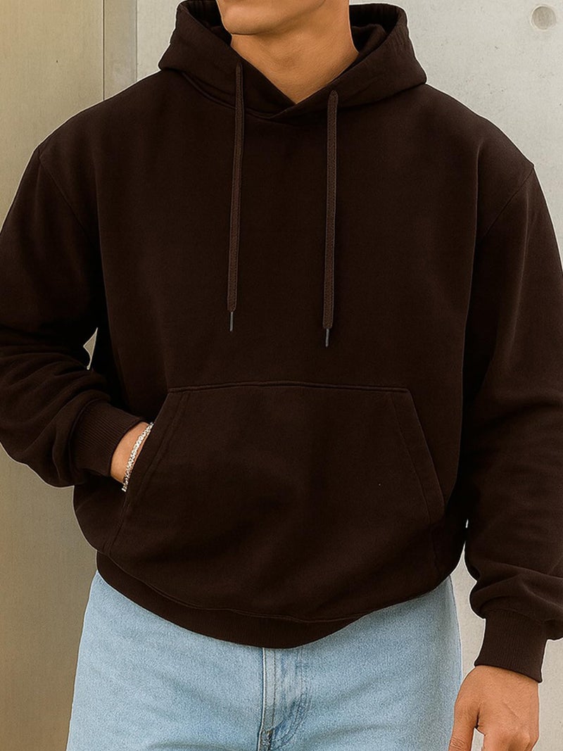 Jump Cuts Mens Solid Hooded Neck Full Sleeve Coffee Brown LoopKnit Sweatshirt - Image 2