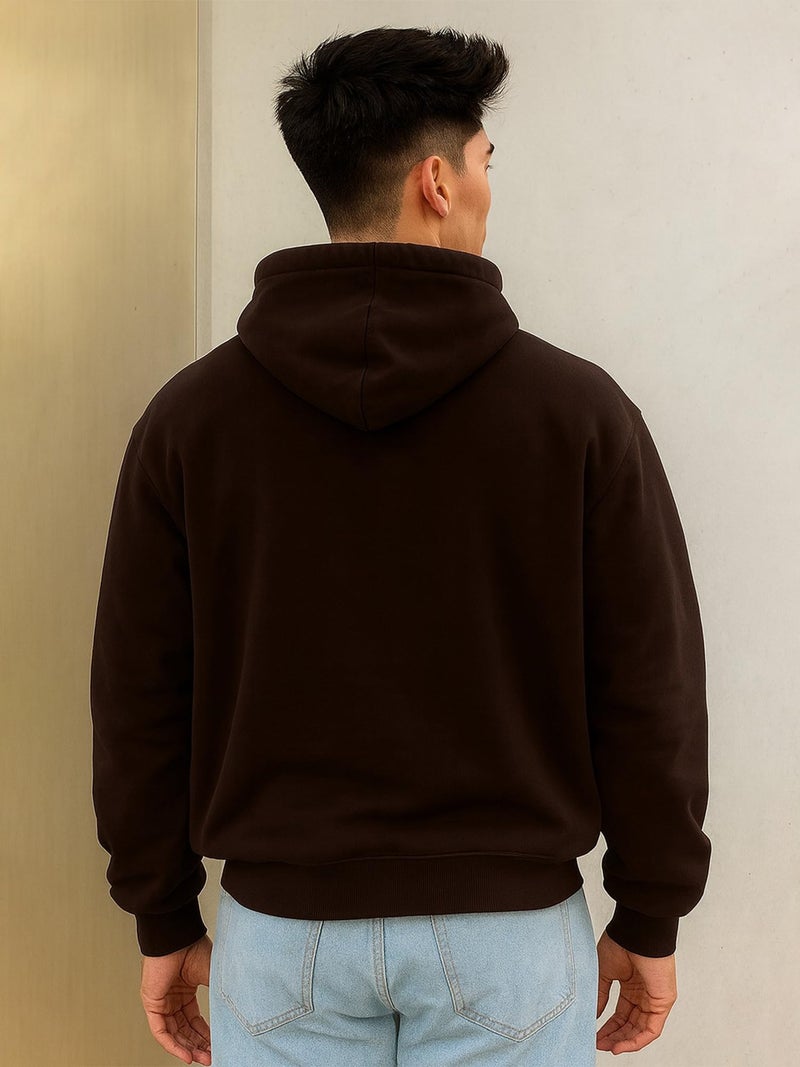 Jump Cuts Mens Solid Hooded Neck Full Sleeve Coffee Brown LoopKnit Sweatshirt - Image 4