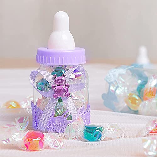 MACTING 2 Dozens 3.5 Inch Feeding Bottle Candy Box with 5Pcs Artificial Flower Rose for Baby Shower Favor Gift Decoration (Purple) - Image 5