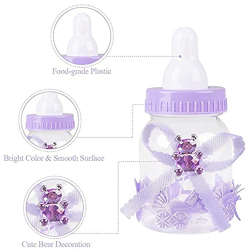 MACTING 2 Dozens 3.5 Inch Feeding Bottle Candy Box with 5Pcs Artificial Flower Rose for Baby Shower Favor Gift Decoration (Purple) - Image 4