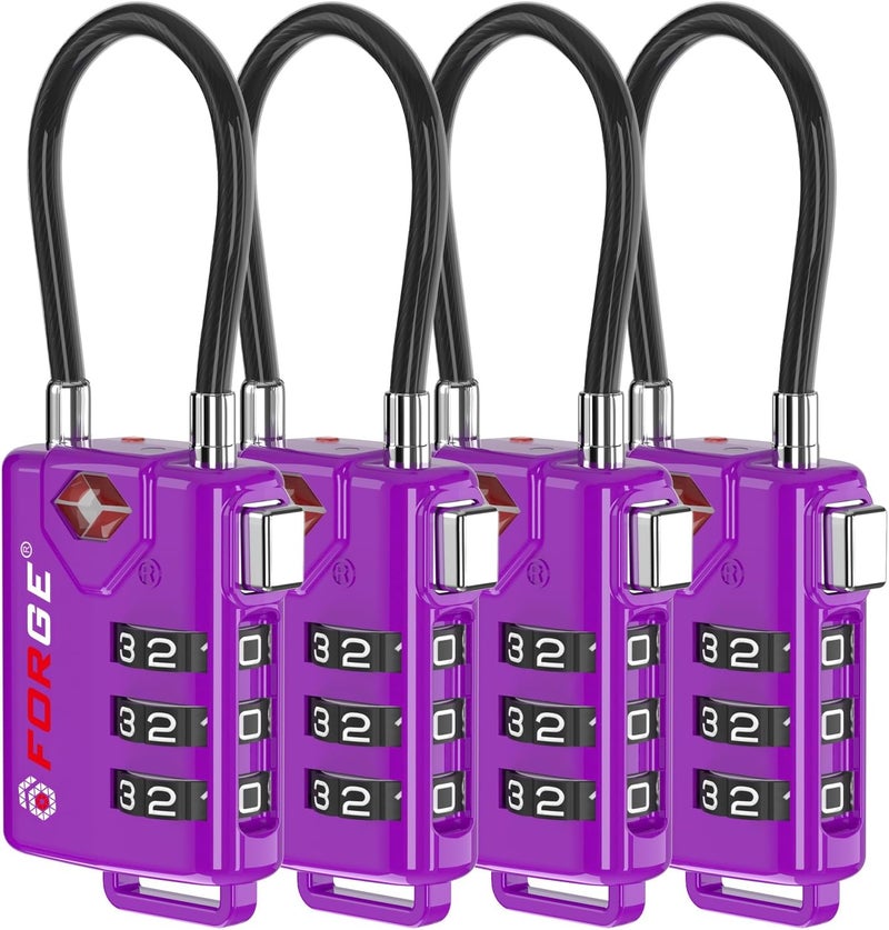 Forge TSA Approved Luggage Locks, Re-settable Combination with Alloy Body (Dark Purple 4 Locks) - Image 1