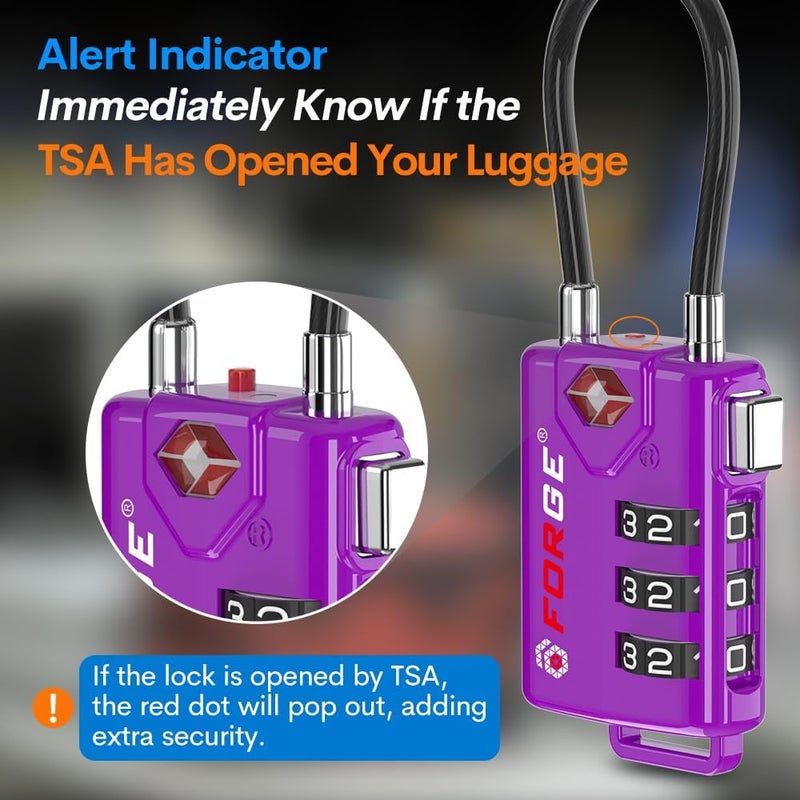 Forge TSA Approved Luggage Locks, Re-settable Combination with Alloy Body (Dark Purple 4 Locks) - Image 3