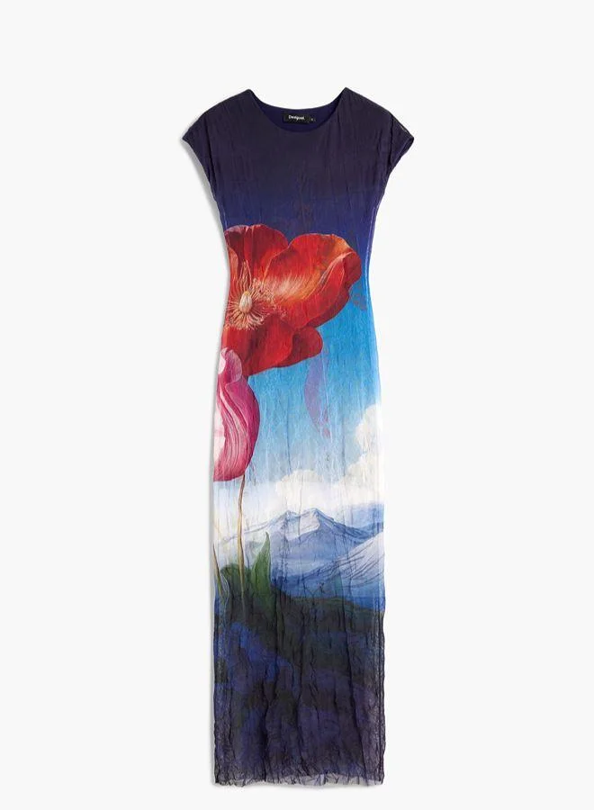 Desigual Blue Printed Short-Sleeve Dress for Women | Best Price UAE