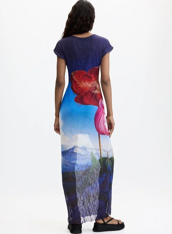 Desigual Blue Printed Short-Sleeve Dress for Women | Best Price UAE