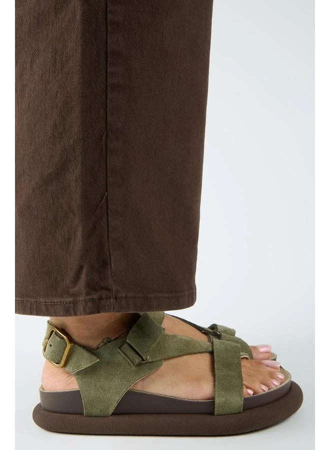 Manijero  Azelya 2 Women's Genuine Leather Buckle Sandal with Strap in Khaki for Women | Best Price UAE