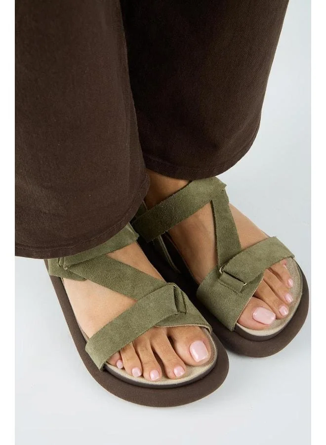 Manijero  Azelya 2 Women's Genuine Leather Buckle Sandal with Strap in Khaki for Women | Best Price UAE