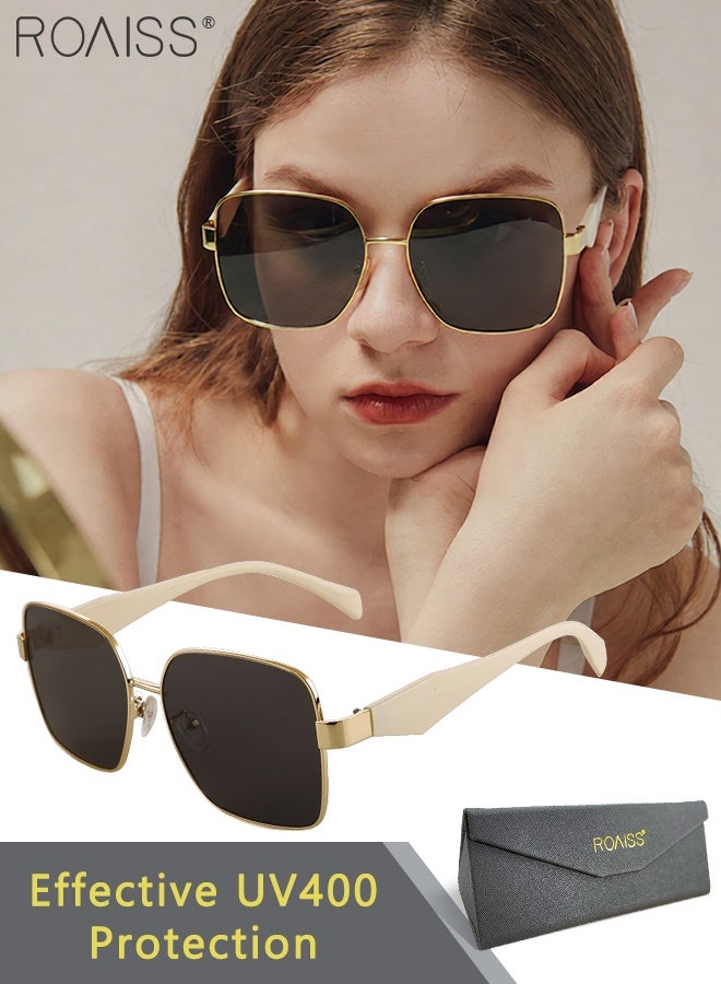 رويس نظارة شمسية مربعة للنساء، نظارة الشمس الواقية من الأشعة فوق البنفسجية 400 بإطار ذهبي، ظلال شمسية عصرية للنساء مع حافظة نظارات، 57 ملم - Image 1