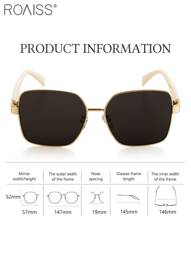رويس نظارة شمسية مربعة للنساء، نظارة الشمس الواقية من الأشعة فوق البنفسجية 400 بإطار ذهبي، ظلال شمسية عصرية للنساء مع حافظة نظارات، 57 ملم - Image 3