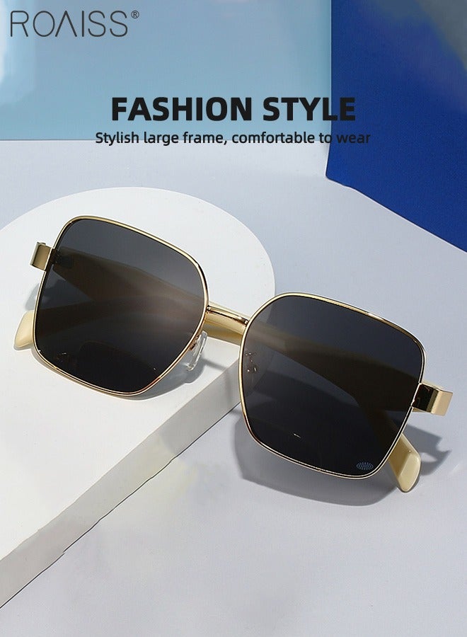 رويس نظارة شمسية مربعة للنساء، نظارة الشمس الواقية من الأشعة فوق البنفسجية 400 بإطار ذهبي، ظلال شمسية عصرية للنساء مع حافظة نظارات، 57 ملم - Image 5