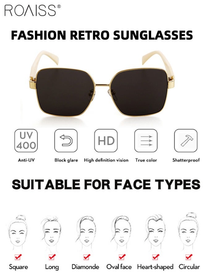 رويس نظارة شمسية مربعة للنساء، نظارة الشمس الواقية من الأشعة فوق البنفسجية 400 بإطار ذهبي، ظلال شمسية عصرية للنساء مع حافظة نظارات، 57 ملم - Image 4